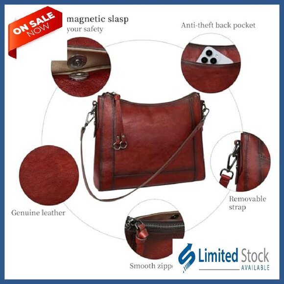 Genuine Leather Crossbody Bag with Adjustable Straps, Medium Hobo Purse - Picture 6 of 8